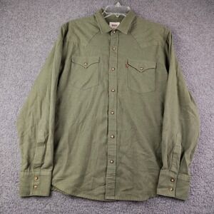 Levis Shirt Green Western Button Up Long Sleeve Mens Medium Western Yoked